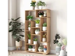 Costway Bücherregal mit 9 Fächern Standregal Natur 120cm