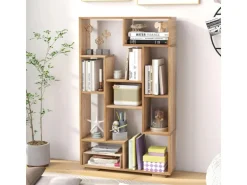 Costway Bücherregal mit 9 Fächern Standregal Natur 120cm