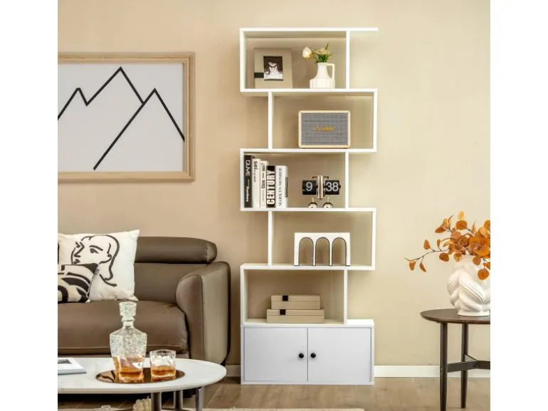 Costway Bücherregal mit Türen Standregal 183 x 70 x 23 cm Weiß
