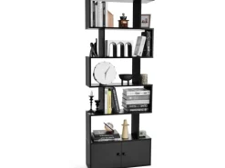 Costway Bücherregal mit Türen Standregal 183 x 70 x 23 cm Schwarz