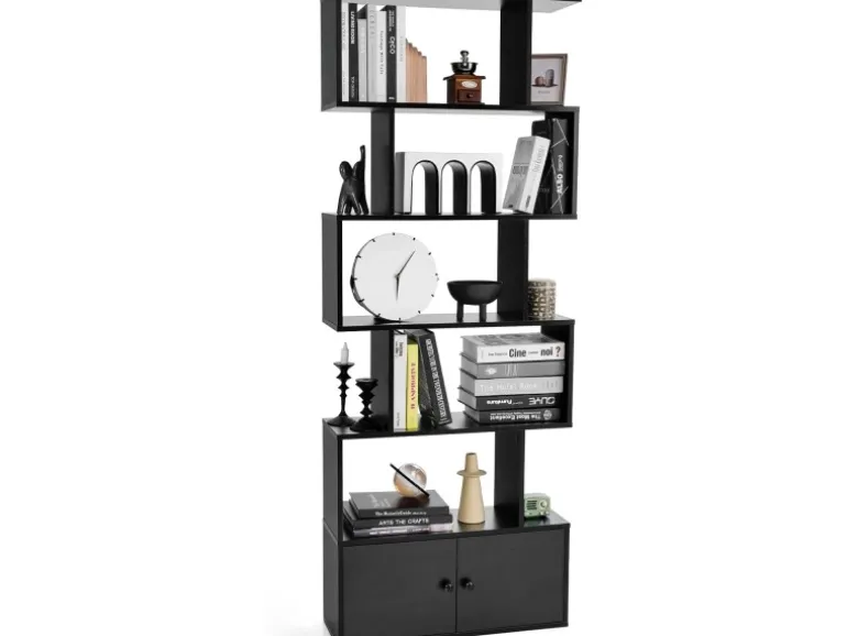 Costway Bücherregal mit Türen Standregal 183 x 70 x 23 cm Schwarz