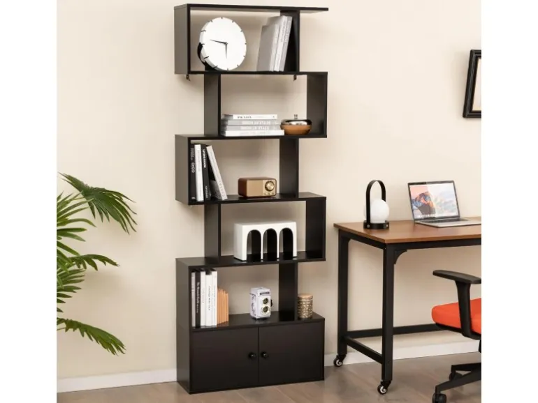 Costway Bücherregal mit Türen Standregal 183 x 70 x 23 cm Schwarz