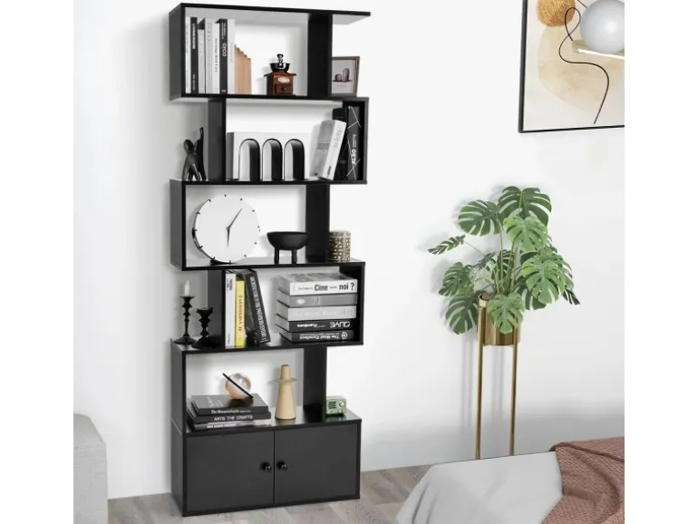 Costway Bücherregal mit Türen Standregal 183 x 70 x 23 cm Schwarz