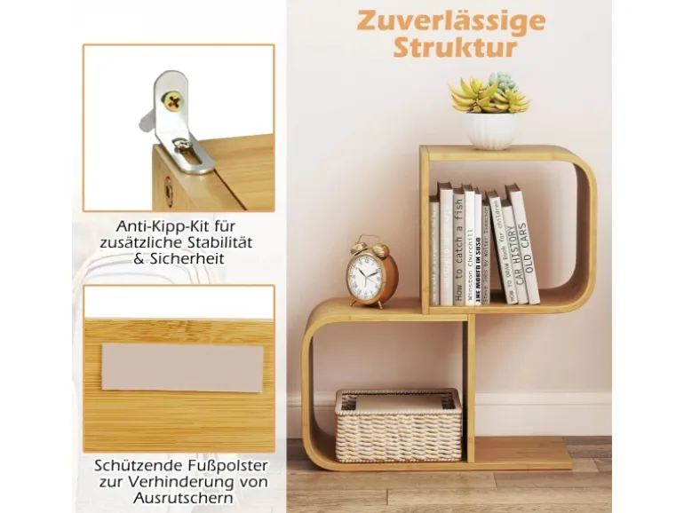Costway Bücherregal S-förmig Aus Bambus Würfelregal mit 2 Etagen