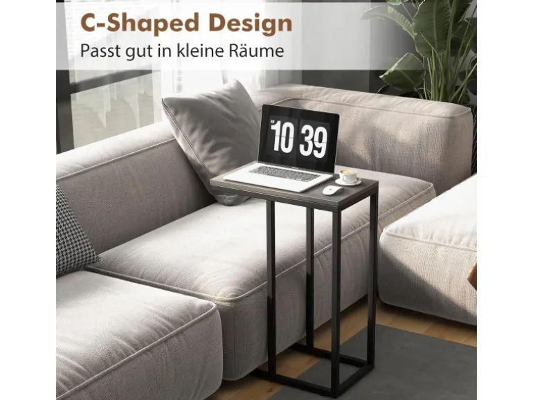 Costway Beistelltisch C-Form Sofatisch mit Metallgestell Grau