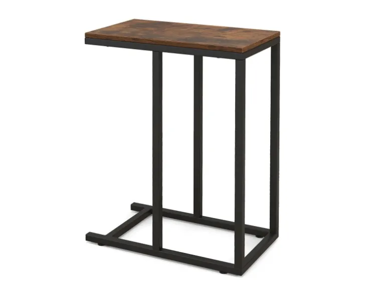 Costway Beistelltisch C-Form Sofatisch mit Metallgestell Braun
