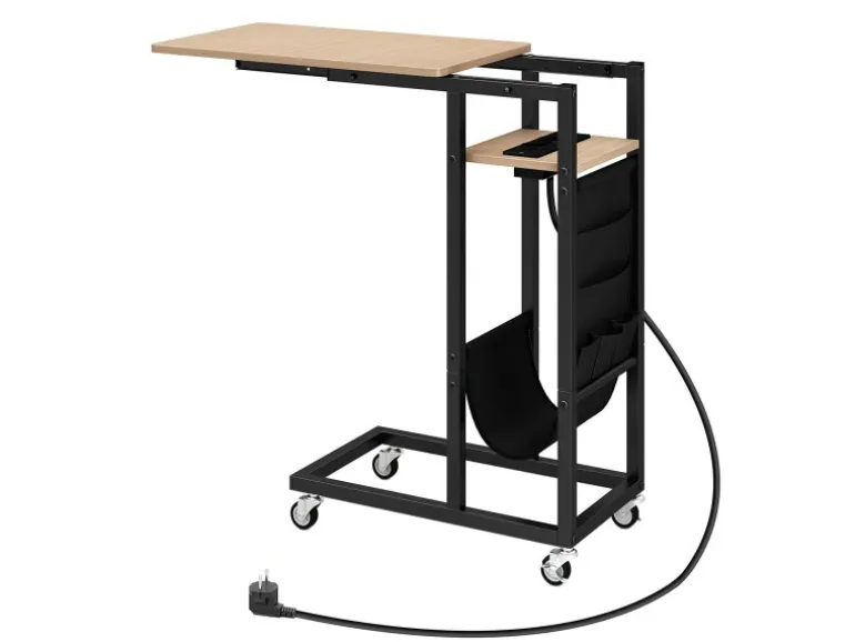 Costway Beistelltisch C-förmig mit Ladestation Sofatisch Grau