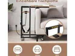 Costway Beistelltisch C-förmig mit Ladestation Sofatisch Grau