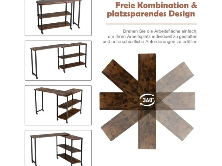 Costway Beistelltisch Holz Couchtisch L-Form 101 x 82,5 x72,5 cm Braun