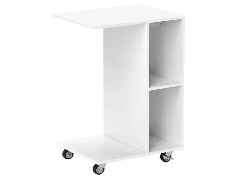 Costway Beistelltisch mit Rollen Sofatisch C-Form Nachttisch Weiß