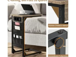 Costway 2er Set Beistelltisch mit Ladestation & USB Anschlüssen C-Form