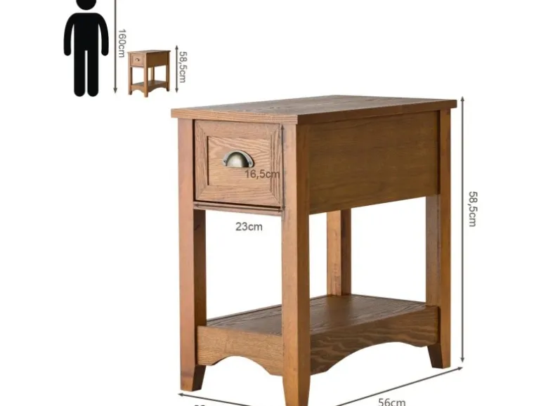 Costway 2er Set Beistelltisch mit Schublade und Ablage Gelbbraun