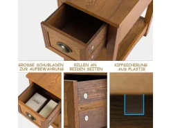 Costway 2er Set Beistelltisch mit Schublade und Ablage Gelbbraun