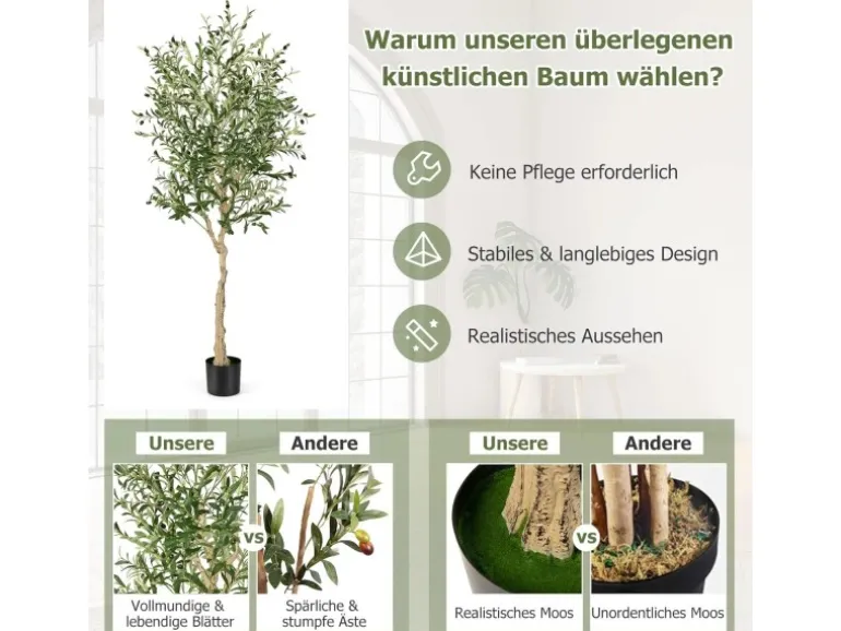 Costway 2er Set Künstliche Olivenbaum Blättern Grün 180 cm