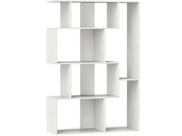 Costway Geometrische Holzregal Bücherregal mit Kippsicherungen Weiß