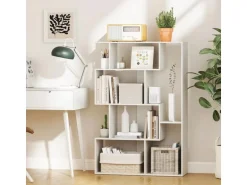 Costway Geometrische Holzregal Bücherregal mit Kippsicherungen Weiß
