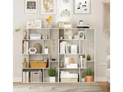 Costway Geometrische Holzregal Bücherregal mit Kippsicherungen Weiß
