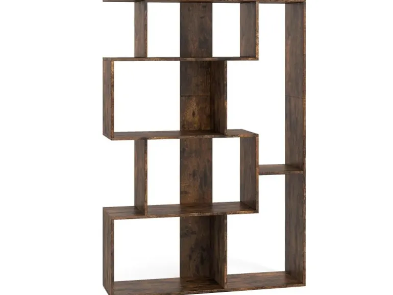 Costway Geometrische Holzregal Bücherregal mit Kippsicherungen Braun