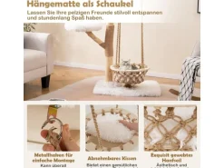 Costway Kratzbaum Holz mit Hängekorb Seil Echten Holzästen 123 cm Weiß