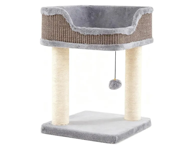 Costway Kratzbaum Klein mit Großem Plüschsitz Ball 38x38x51 cm Grau