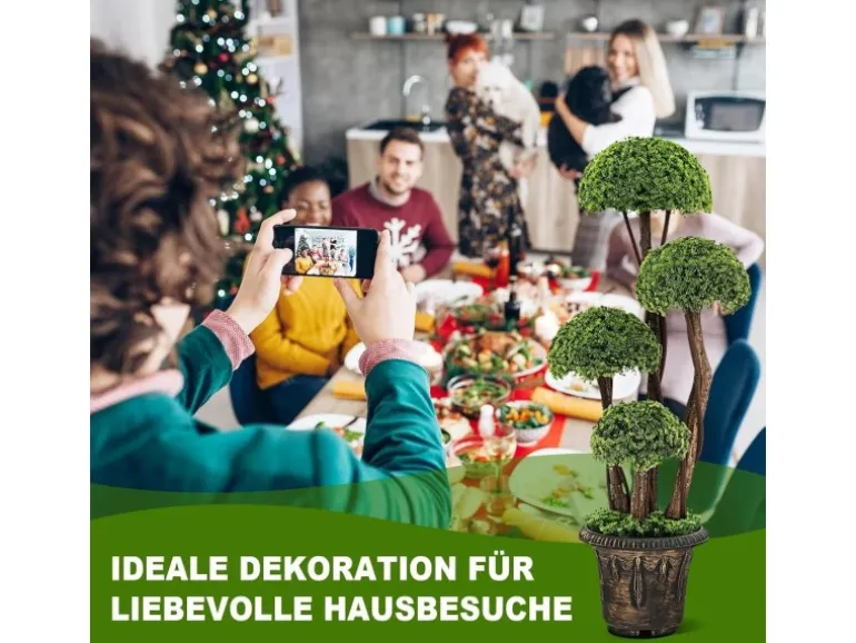Costway Kunstpflanze mit 4 Kugeln & Realistischem Stamm Grün 90 cm