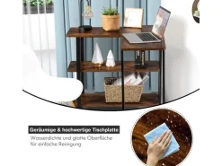 Costway L-förmiger Beistelltisch mit Rollen 360° Drehbar PC-Tisch