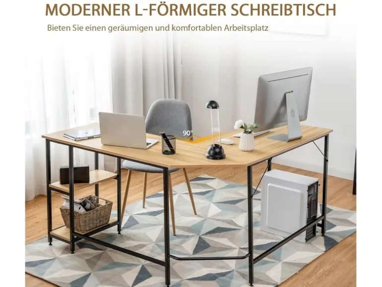 Costway L-förmiger Schreibtisch Homeoffice Schreibtisch Natur