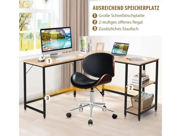 Costway L-förmiger Schreibtisch Homeoffice Schreibtisch Natur