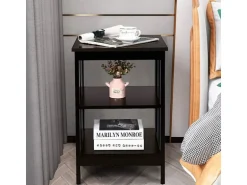 Costway Nachttisch 3 Ebenen Beistelltisch Nachtschrank Braun