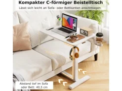 Costway Pflegetisch mit Rollen Betttisch Krankentisch Weiß