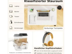 Costway Pflegetisch mit Rollen Betttisch Krankentisch Weiß