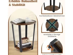 Costway Runder Beistelltisch Sofatisch mit Metallrahmen Braun