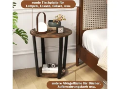 Costway Runder Beistelltisch Sofatisch mit Metallrahmen Braun