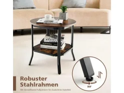 Costway Runder Beistelltisch Industriell Vintagebraun 50 x 50 x 49,5cm