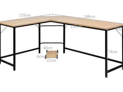 Costway Schreibtisch L-Form 168 x 125 x 74 cm Natur