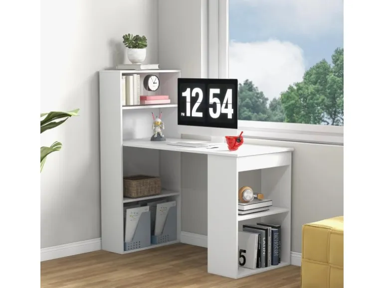 Costway Schreibtisch mit Bücherregal 122 x 56 x 122 cm Weiß