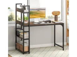 Costway Schreibtisch mit Ladestation Braun