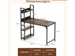 Costway Schreibtisch mit Ladestation Braun