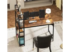 Costway Schreibtisch mit Ladestation Braun