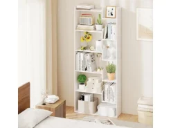 Costway 6-stöckiges Bücherregal Holzregal mit 2 Kippsicherungen Weiß