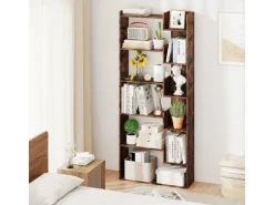 Costway 6-stöckiges Bücherregal Holzregal mit 2 Kippsicherungen Braun