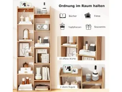 Costway 12-stöckiges Bücherregal mit Anti-Kipp-Sicherungen Natur
