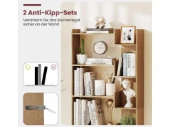Costway 6-stöckiges Bücherregal Holzregal mit 2 Kippsicherungen Natur