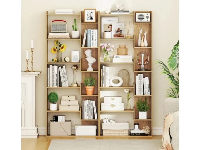 Costway 6-stöckiges Bücherregal Holzregal mit 2 Kippsicherungen Natur