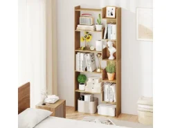 Costway 6-stöckiges Bücherregal Holzregal mit 2 Kippsicherungen Natur