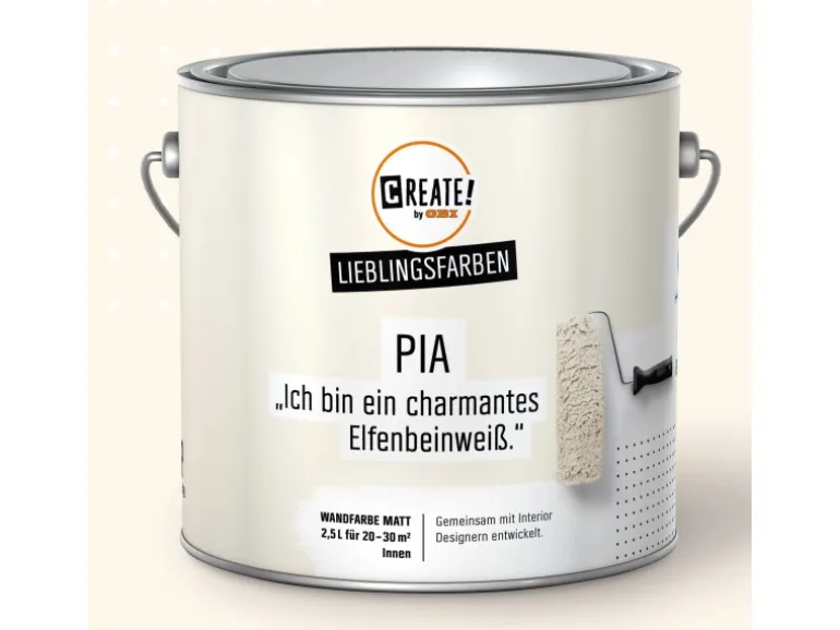 CREATE! by OBI Lieblingsfarben Wandfarbe Pia Elfenbeinweiß matt 2,5 l