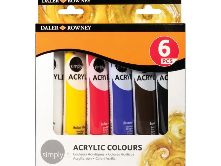Daler-Rowney Simply Acrylfarben-Set mit 6 x 75 ml Farbtuben