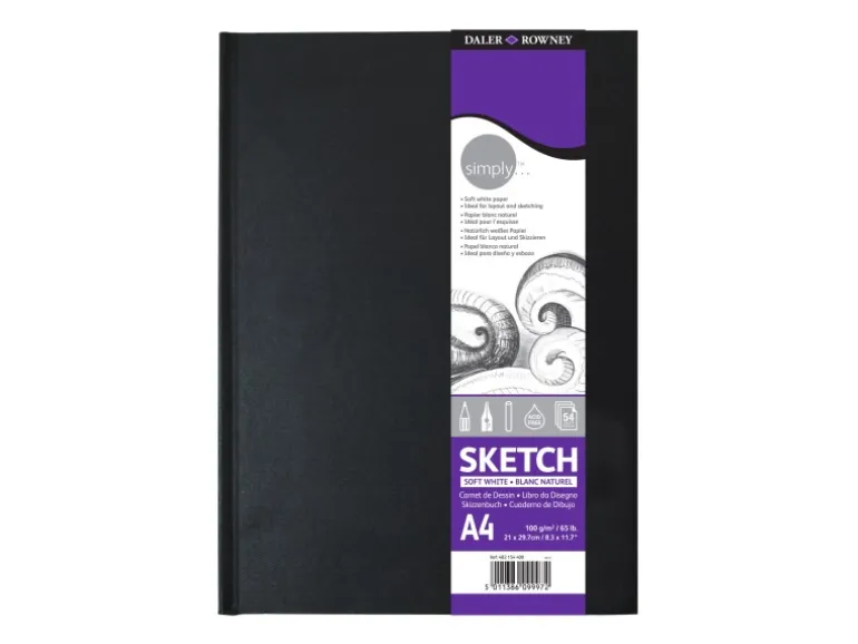 Daler-Rowney Simply Skizzenbuch Mittlere Körnung 100gsm Hardcover A4 Softweiß