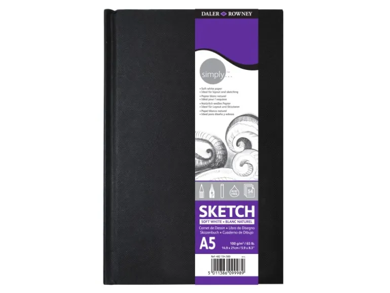 Daler-Rowney Simply Skizzenbuch Mittlere Körnung 100gsm Hardcover A5 Softweiß