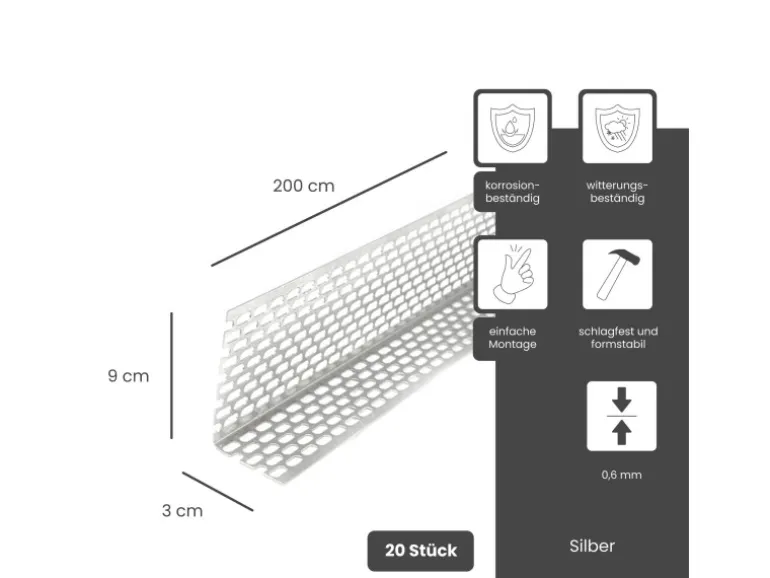Daprona Lüftungswinkel Alu 20x 2m x 30mm x 90mm Silber Fassaden Lüftungswinkel